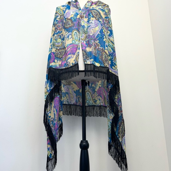 Lavello Convertible Fringed Vest Scarf Sheer Chiffon Paisley Boho Colorful OS - Picture 2 of 10